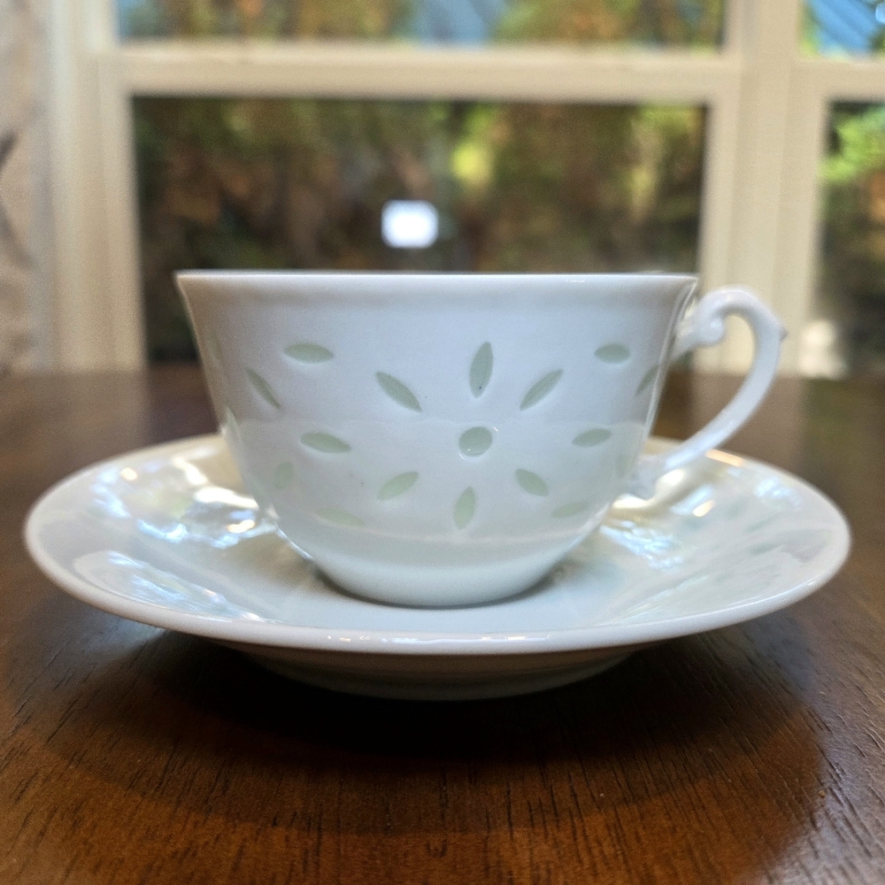 Rice Pattern Vintage White Teacup & Saucer By Chadwick Japan Original Sticker